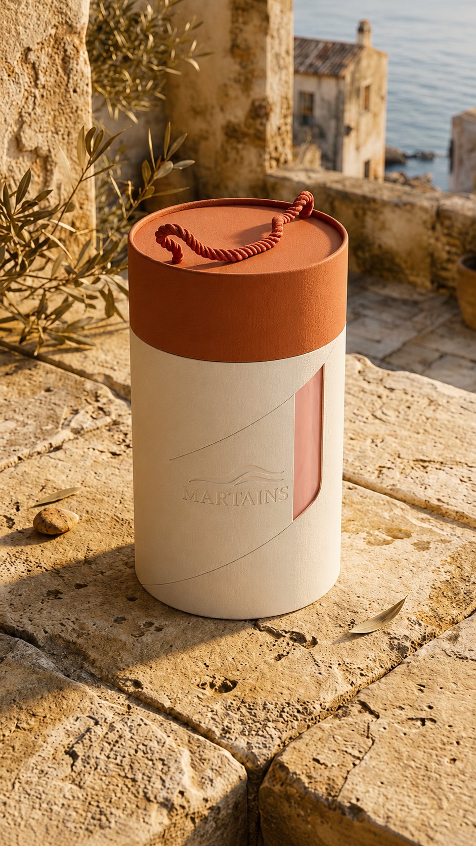 Martains — packaging cilíndrico terracotta